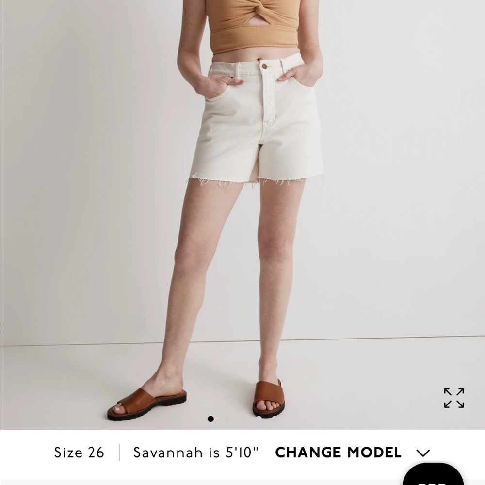 Women's Cream Vintage Mid-Length Denim Shorts